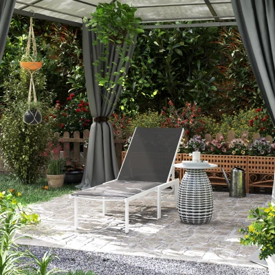 Outsunny Tumbona con respaldo ajustable en 5 niveles, en acero y textilene, 60x166x84 cm, Blanco y Gris