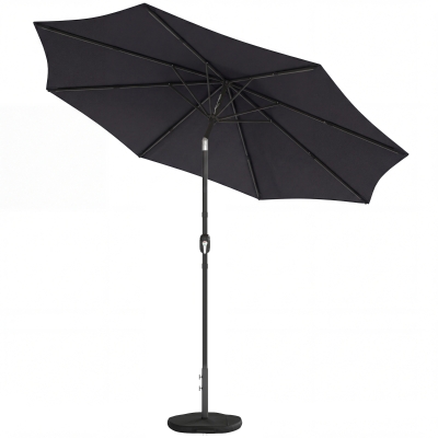 Outsunny 2.7 m Garden Parasol Umbrella with Cross Base and Sandbag, Retractable Ribs, Outdoor Table Market Umbrella, Black