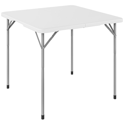 Outsunny Klapptisch aus HDPE, quadratischer Campingtisch 86 x 86 x 74 cm, mit Griff, höhenverstellbar, weiß