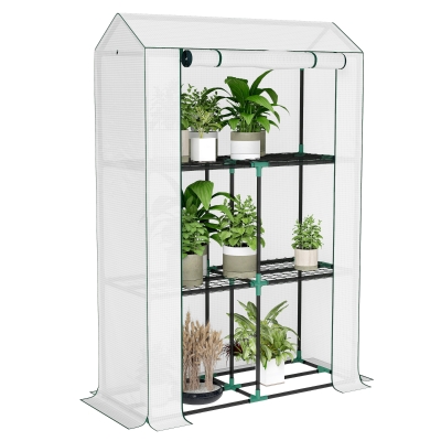 Outsunny 40 x 100cm Three Shelf Steel Frame Greenhouse - White