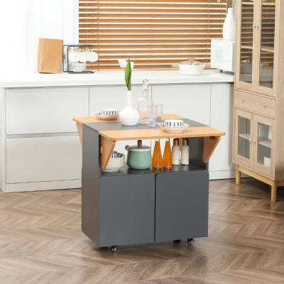 HOMCOM Mesa Plegable Ahorro de Espacio para 4 Personas máx con 4 Ruedas, Estante Oculto y Armario con Puertas, 70x83x75 cm