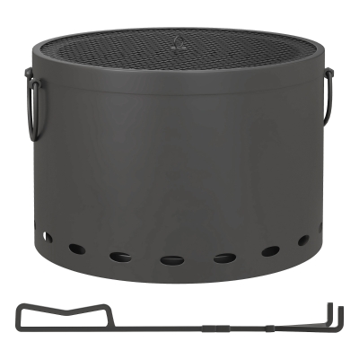 Outsunny Smokeless Fire Pit, 38cm Portable Wood Burning Firepit with Spark Screen and Poker, Low Smoke Camping Bonfire Stove for Garden Patio Picnic, Dark Grey