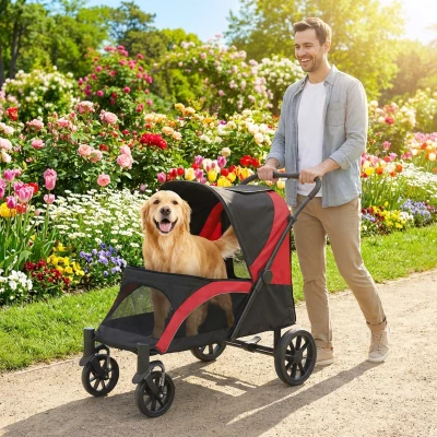 PawHut Folding Pet Stroller Large Dogs Black 4 Wheels