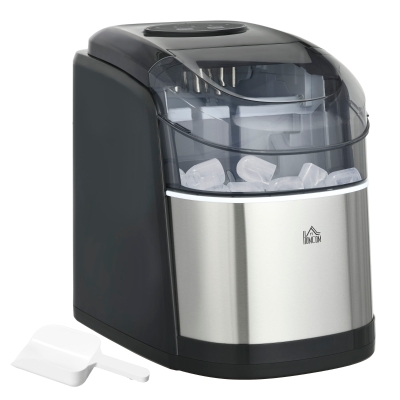 HOMCOM Máquina de hielo depósito agua 1,7 L capacidad depósito hielo 0,9 kg pala y cesta incluidas 9 cubitos/6-12 minutos