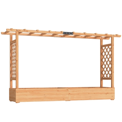 Outsunny Raised Planter with Trellis, Wooden Raised Bed for Garden with Hanging Roof and Drainage Holes, Outdoor Planter Box