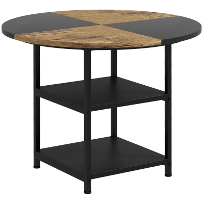 HOMCOM Mesa de comedor para 4-6 personas con 2 estantes integrados, en acero y MDF, Ø100x76 cm, Negro y Marrón