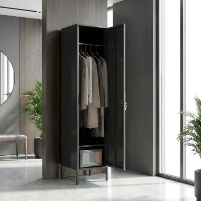 HOMCOM Metalen locker met afsluitbare deur en kledingstang, losse stalen locker voor thuis of kantoor, zwart