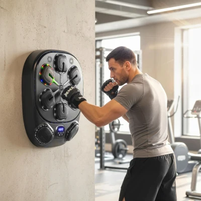 SPORTNOW Máquina de Boxeo Musical de Pared con 9 Modos, Luces LED y Conexión Bluetooth, 61x48x11 cm, Negro