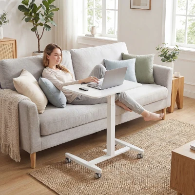 HOMCOM Escritorio de pie ajustable en altura, con ruedas y superficie inclinable, tope de seguridad, Blanco