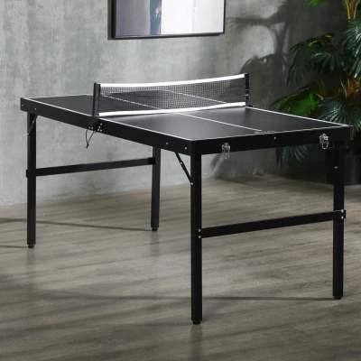 SPORTNOW 5ft Mini Table Tennis Table, Folding Ping Pong Table with Net and Aluminium Frame, Portable Ping Pong Game Set for Indoor Outdoor Use, Black