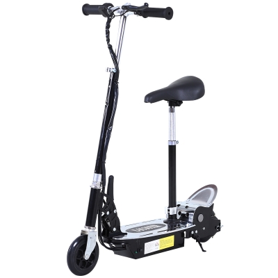 HomCom Patinete Eléctrico Scooter Plegable con Manillar y Asiento Ajustable - Color Negro - 81.5x37x96cm