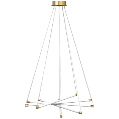 HOMCOM Lampa wisząca LED, 50W, 5 regulowanych rur świetlnych, regulowana, Lampa sufitowa do salonu, jadalni, kuchni, Złoto+Białe