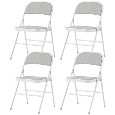 HOMCOM Lot 4 Chaises Pliantes Salle à Manger Acier Blanc