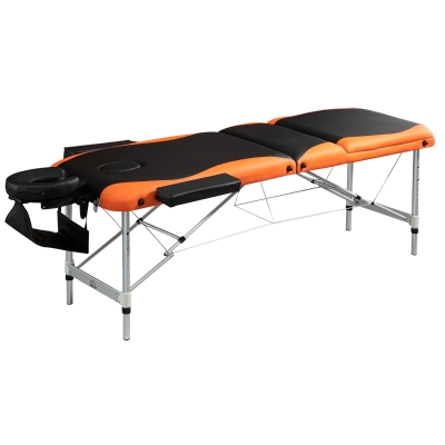 HOMCOM Camilla de Masaje Plegable y Portátil 215x60x61-84cm Mesa Ajustable en Altura con Reposacabezas y Apoyabrazos para Tatuaje Fisioterapia Negro y Naranja