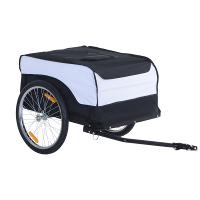 HOMCOM remolque de bicicleta remolque de carga capacidad de carga máxima 40 kg remolque de transporte camión de mano remolque de bicicleta de carga plegable blanco + negro acero Oxford 140 x 77 x 65 cm