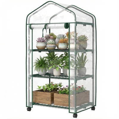 Outsunny Mini Serre 3 Étagères PVC Transparent 69x49x130 cm
