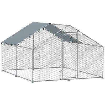 PawHut Galinheiro para Exterior 3×3,4×1,9 m Galinheiro de Aço Galvanizado com Cobertura Anti-UV Gaiola para 10-15 Galinhas Prata