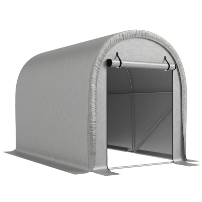 Outsunny Abrigo Portátil 2,44x1,52 m Tenda para Bicicletas Resistente à Água com Porta Enrolável com Zíper e Estrutura em Aço Galvanizado Cinza Claro