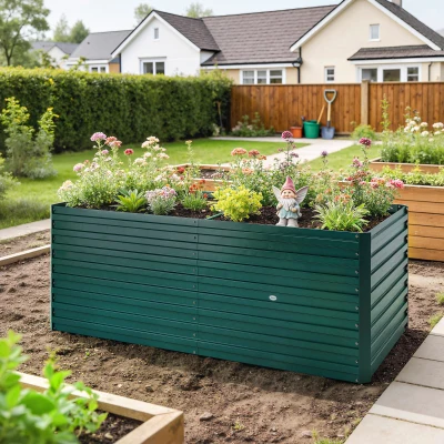 Outsunny Jardinera elevada galvanizada rectangular para exterior - fondo abierto - 160 x 80 x 60 cm, verde