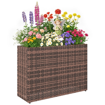 Outsunny Verhoogd plantenbed met verstelbare poten, rattan plantenbak met uitneembare inzet voor terras en balkon, bruin