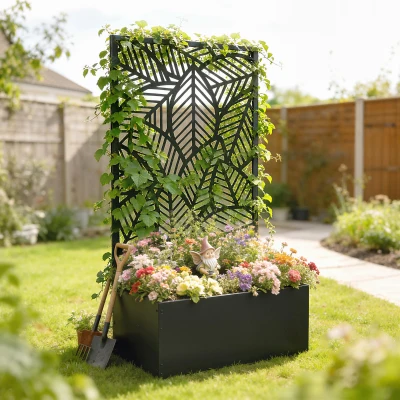 Outsunny Metal Raised Bed with Trellis for Climbing Plants, Freestanding or Wall-Mount