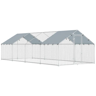 PawHut Pollaio da esterno in acciaio galvanizzato con telo Oxford e chiusura, 680x300x190 cm, Argento