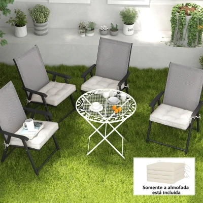 Outsunny Conjunto de Almofadas para Cadeiras de Jantar 42x42x5 cm Jogo de 4 Peças Almofadas para Cadeiras de Jardim Impermeáveis Creme