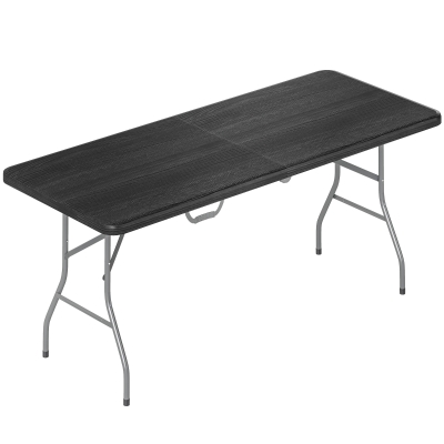 Outsunny Mesa Dobrável em HDPE Mesa de Camping Dobrável Exterior com Alça Protetores Antiderrapantes nos Pés 180x74x74 cm Preto