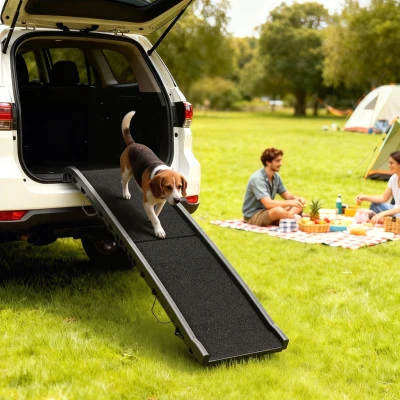 PawHut Foldable dog ramp, PP dog stairs with gentle slope and non-slip surface, 155x38.5x15.5cm, black