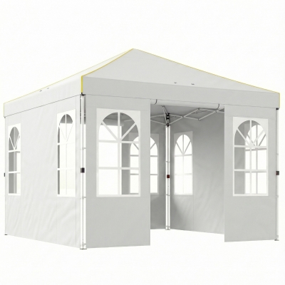 Outsunny Tenda Dobrável 3x3 m Pop-up com UPF 50+, 4 Laterais Removíveis, Altura Ajustável e Bolsa de Transporte, Branco