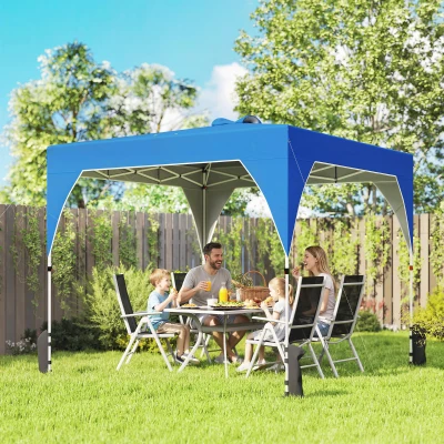 Outsunny Carpa Plegable Pop-up 3x3 m con Bloqueo Central Altura Ajustable Bolsa Transporte con Ruedas y Sacos de Arena Azul