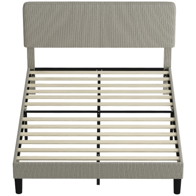 HOMCOM Lit Double 140x190cm Velours Côtelé Gris Rembourré