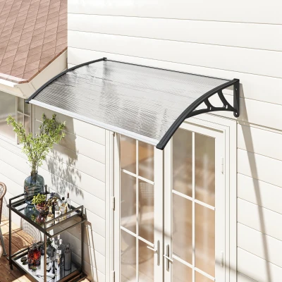 Outsunny Marquise para Portas e Janelas 110x60 cm com Painéis de Policarbonato e Barras de Alumínio Transparente