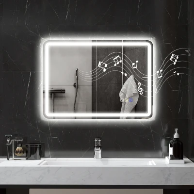 HOMCOM 500 x 700 mm Bluetooth Bathroom Mirror with LED Lights, Illuminated Backlit Wall Mounted Vanity Mirror with 3 Colours Dimmable, Anti-Fog, Memory & Touch Switch, IP44