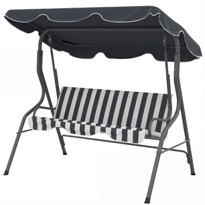 Outsunny Balancelle 3 Places Toit Réglable Coussins Gris Rayé