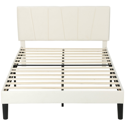 HOMCOM Lit Double 140x190cm Tête Réglable Crème