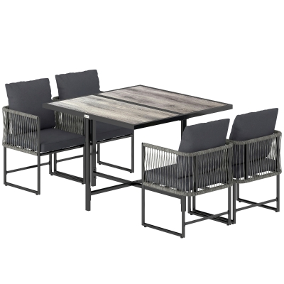 Outsunny Ensemble Jardin 5pcs Polyrattan Table 4 Chaises Gris