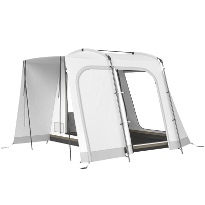 Outsunny Achtertent voor 2-4 personen, 320 x 280 x 205 cm 2-in-1 autotent waterdicht tunneltent met 4 deuren, raam en grondzeil