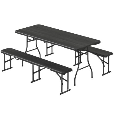 Outsunny Set tavolo pieghevole e panche da picnic 180x74x74cm Nero