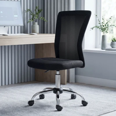 Vinsetto Office Chair, Armless Desk Chair, Adjustable Computer Swivel Chair with Rolling Wheels and Mesh Back for Home Work Study, Black