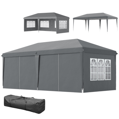Outsunny Tonnelle Pliante 3x6m Gris avec 3 Côtés Démontables