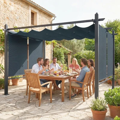 Outsunny Garden Pergola Retractable Roof Dark Grey 4x3m