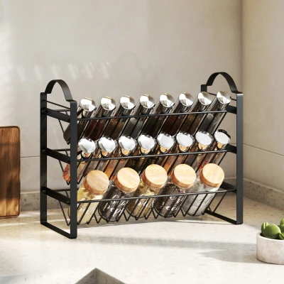 HOMCOM Portaspezie Cucina 3 Livelli con Ripiani Inclinati Nero