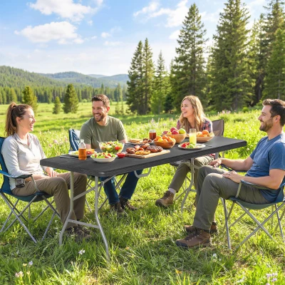 Outsunny Mesa Dobrável em HDPE Mesa de Camping Dobrável Exterior com Alça Protetores Antiderrapantes nos Pés 180x74x74 cm Preto