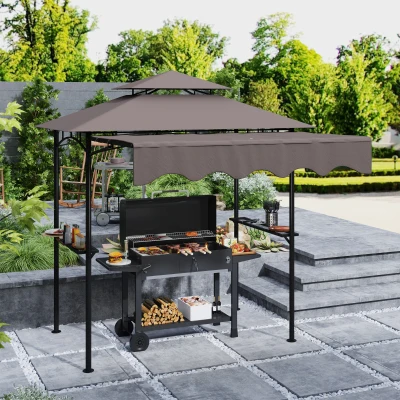 Outsunny 8' x 5' Grill Gazebo, Double Tiered Outdoor BBQ Gazebo Canopy with Side Awning, 2 Side Shelves and 6 Hooks for Garden, Patio, Barbecue, Picnic, Coffee