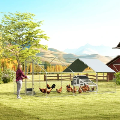 PawHut Coteț Exterior Mare din Oțel Galvanizat 5,1x3x1,9 m 15,3 m² cu Husă din Material Oxford și Încuietoare Argintiu