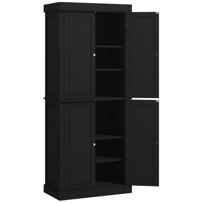 HOMCOM Hoher Küchenschrank mit 6 verstellbaren Einlegeböden und 4 Holztüren, 76x40.5x184 cm, Schwarz