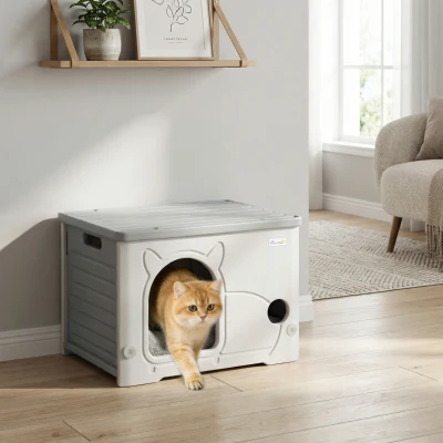 PawHut Stackable Cat House with Cushion Grey