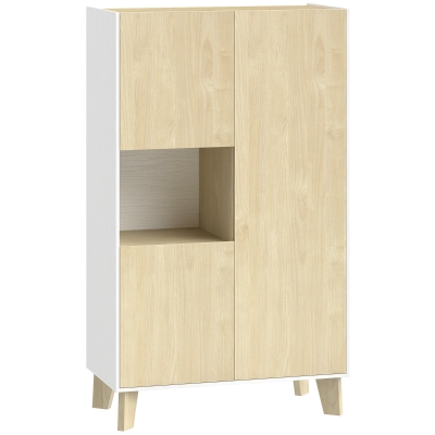 HOMCOM Aparador para salón, mueble de almacenamiento con 6 compartimentos y puertas con cierre amortiguado, 80x40x135cm, blanco y madera natural
