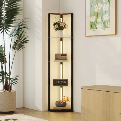 HOMCOM Lampada da Terra a 5 Ripiani, Luce LED e 3 Luminosità Nero